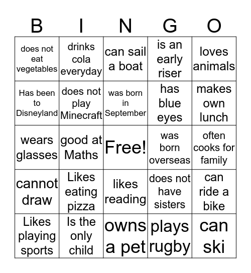 Getting to know more about you! Bingo Card