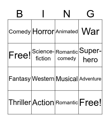 Film and TV: Find someone who... ("do you like_____films").  Bingo Card