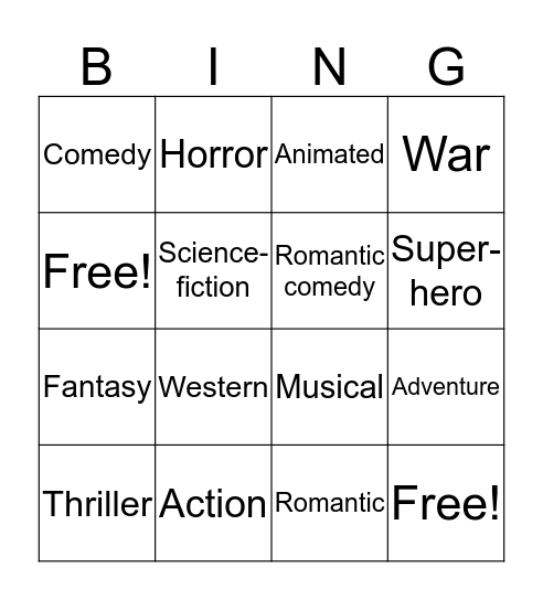 Film and TV: Find someone who... ("do you like_____films").  Bingo Card