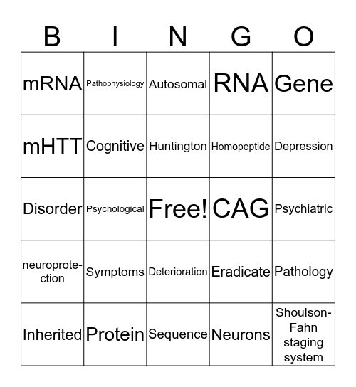 Biology Huntington's disease Bingo Card