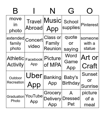 Cell Phone Bingo Card