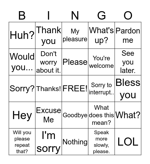 (Im)Polite Expressions Bingo Card