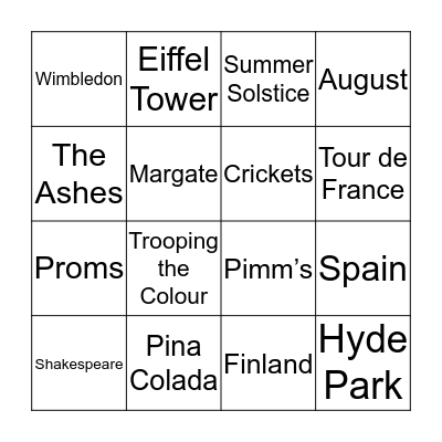 Summer Bingo! Bingo Card