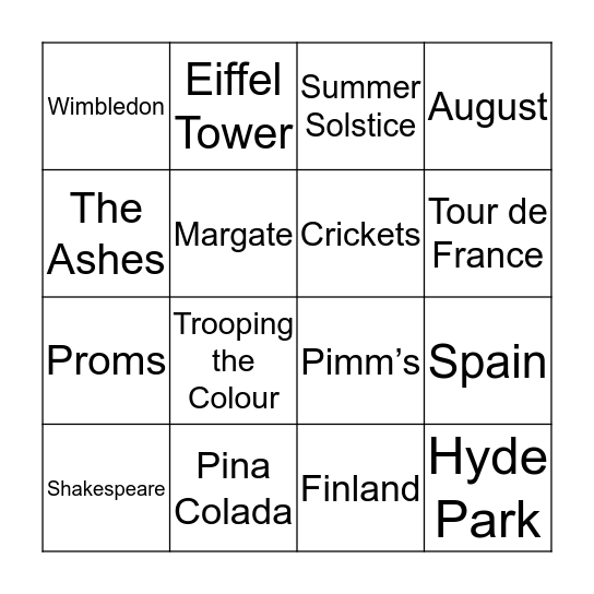 Summer Bingo! Bingo Card