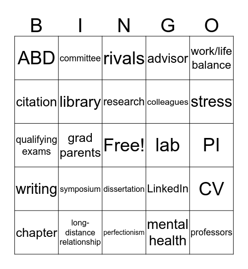 Grad School Bingo Card