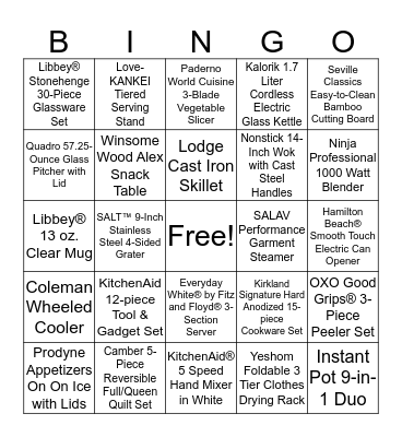 Colleen's Bridal Gift Bingo Card