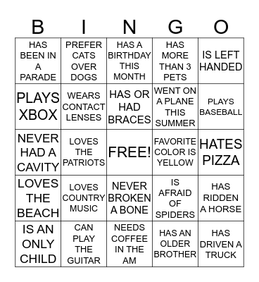 Icebreaker Bingo Card