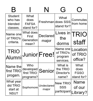TRIO SSS Bingo Card
