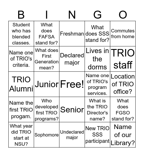 TRIO SSS Bingo Card
