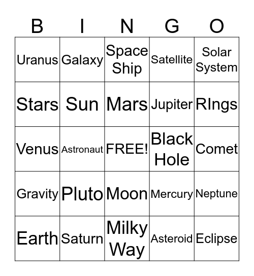 Space Bingo Card