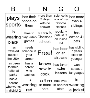 Get to know you BINGO Card