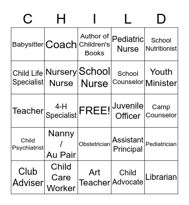 Working with Children BINGO  Bingo Card