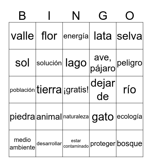 La naturaleza Bingo Card