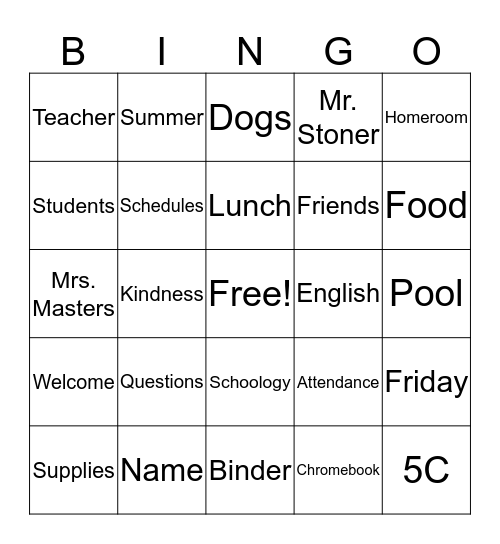 Study Center Bingo Card