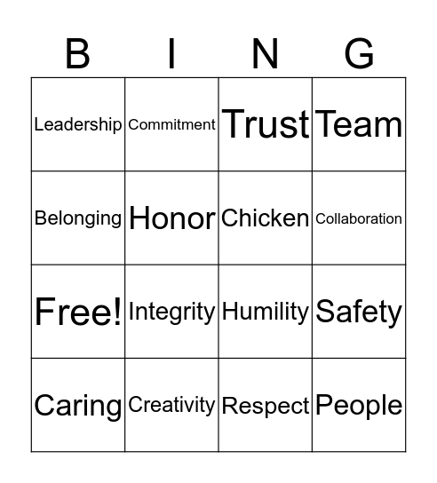 Tyson Bootcamp Bingo Card