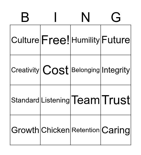 Tyson Bootcamp Bingo Card