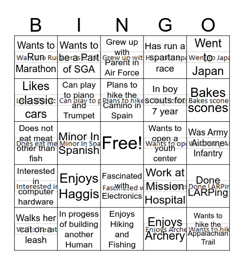 Ice Breaker Bingo Card