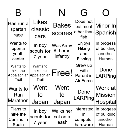 Ice Breaker Bingo Card