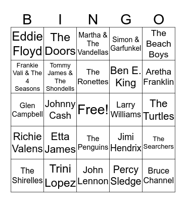 Name That Artist/Group Bingo Card
