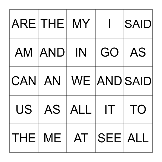 SIGHT WORDS 1-20 Bingo Card