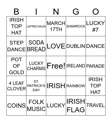 Ireland Bingo Card