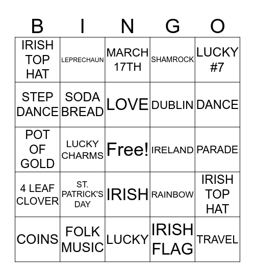 Ireland Bingo Card