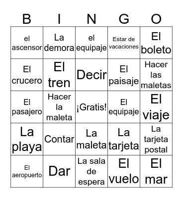 Viaje Bingo Card