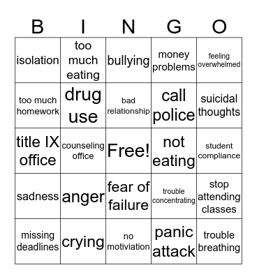 Counseling Bingo Card