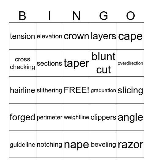 Haircuttting Bingo Card