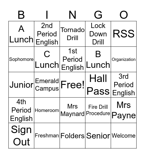 Resource Room Bingo Card