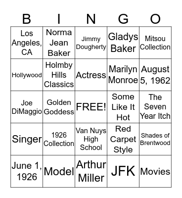 Marilyn Monroe Bingo! Bingo Card