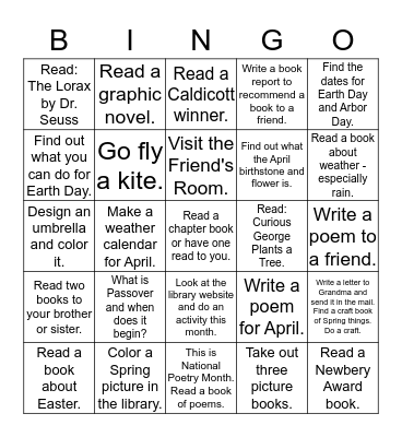 APRIL LIBRARY Bingo Card