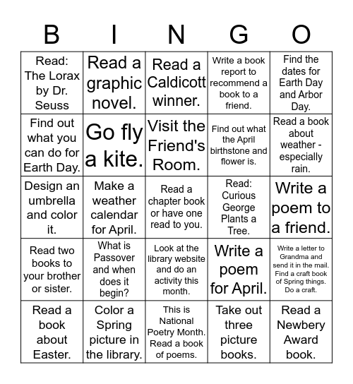 APRIL LIBRARY Bingo Card