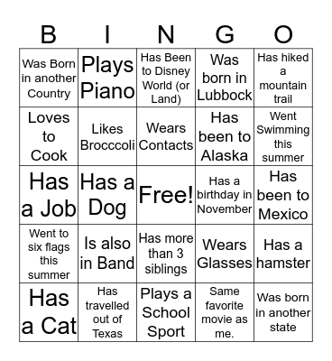 LCP Orchestra Human Bingo Card