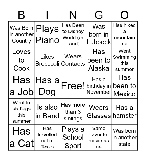 LCP Orchestra Human Bingo Card