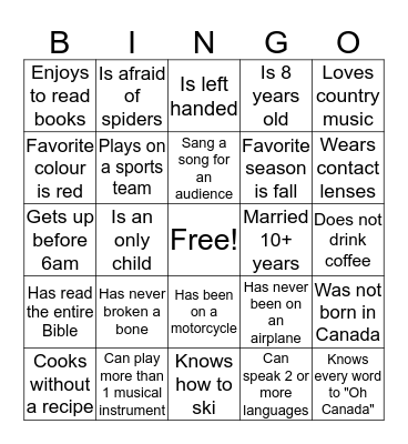 People Bingo Card