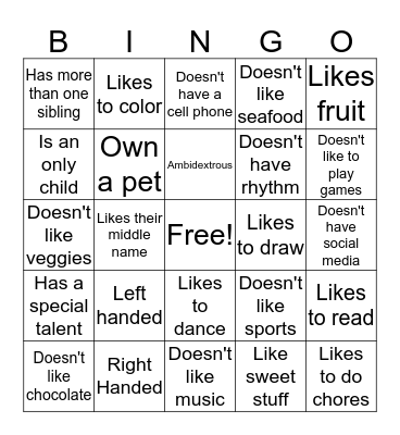 GIRL CIRCLE ICE BREAKER Bingo Card