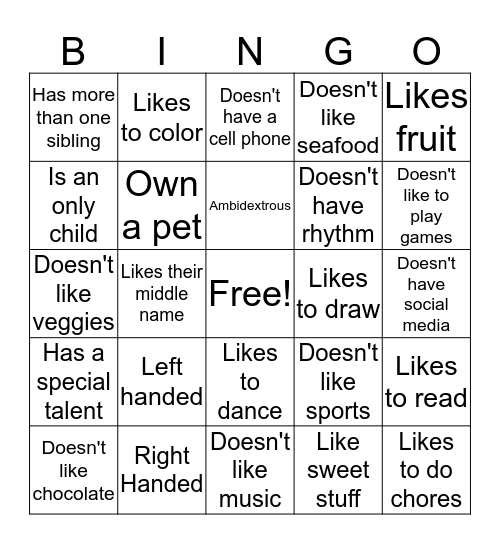 GIRL CIRCLE ICE BREAKER Bingo Card