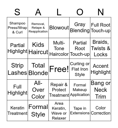 Salon Bingo Card