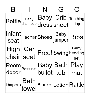 Baby Shower Bingo Card