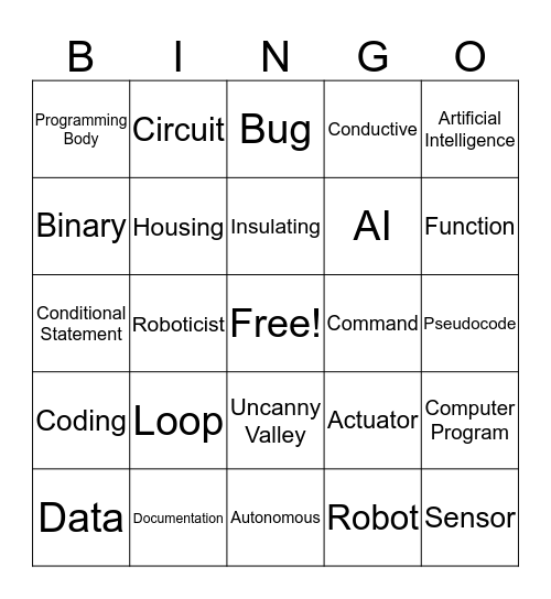 Robot Bingo Card