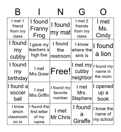 Classroom 2 Bingo Card