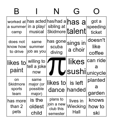 Get to know you bingo! Bingo Card