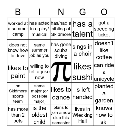 Get to know you bingo! Bingo Card