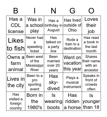 McCollister Family BINGO Card
