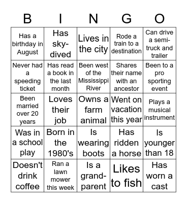 McCollister Family BINGO Card