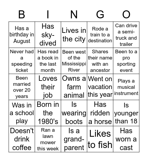 McCollister Family BINGO Card