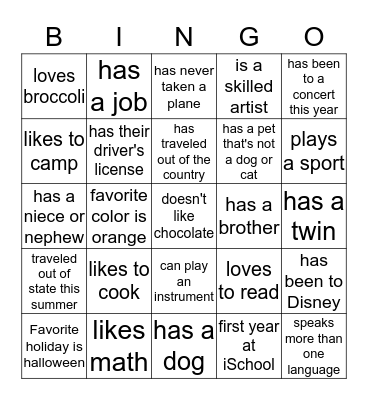 Nice to Meet You! Bingo Card