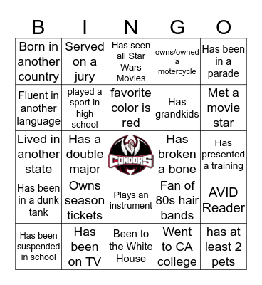 Condor Bingo Card
