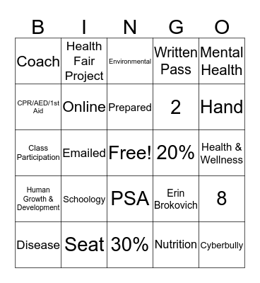 Health Syllabus BINGO Card